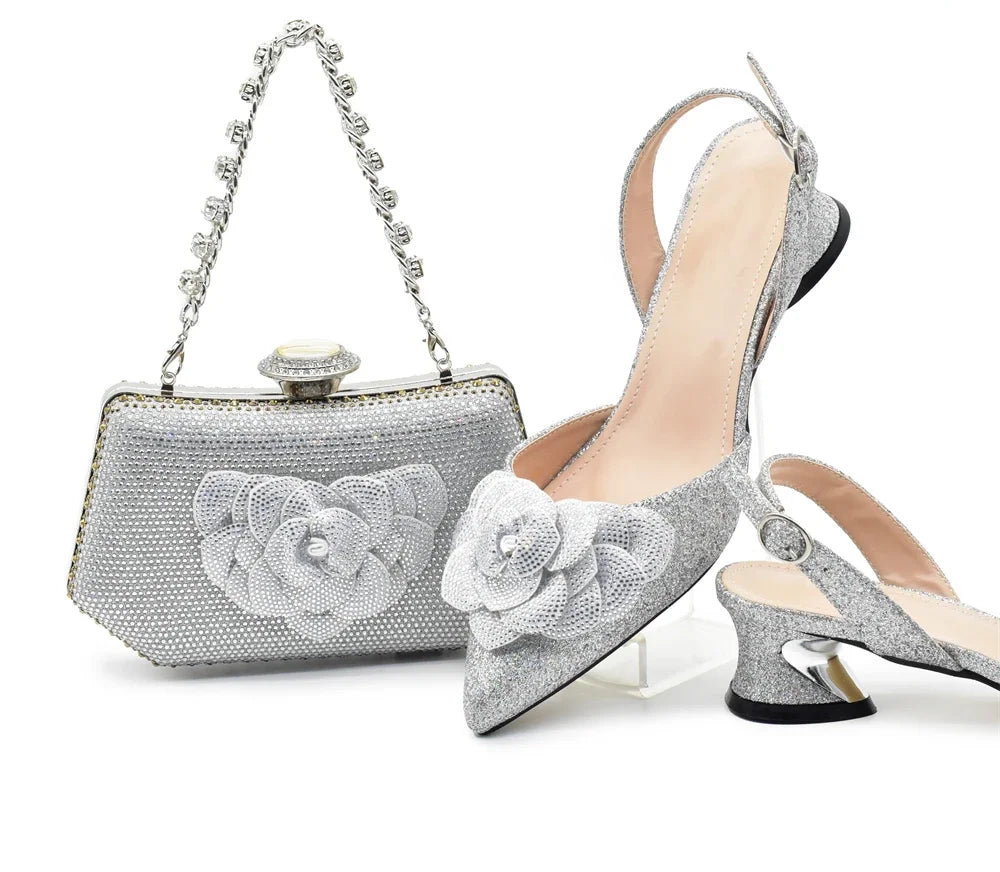Conjunto de zapatos y bolsos para mujer, los últimos diseñadores, zapatos y bolsos de fiesta italianos de lujo para mujer, zapatos de novia para boda con diamantes de imitación para mujer