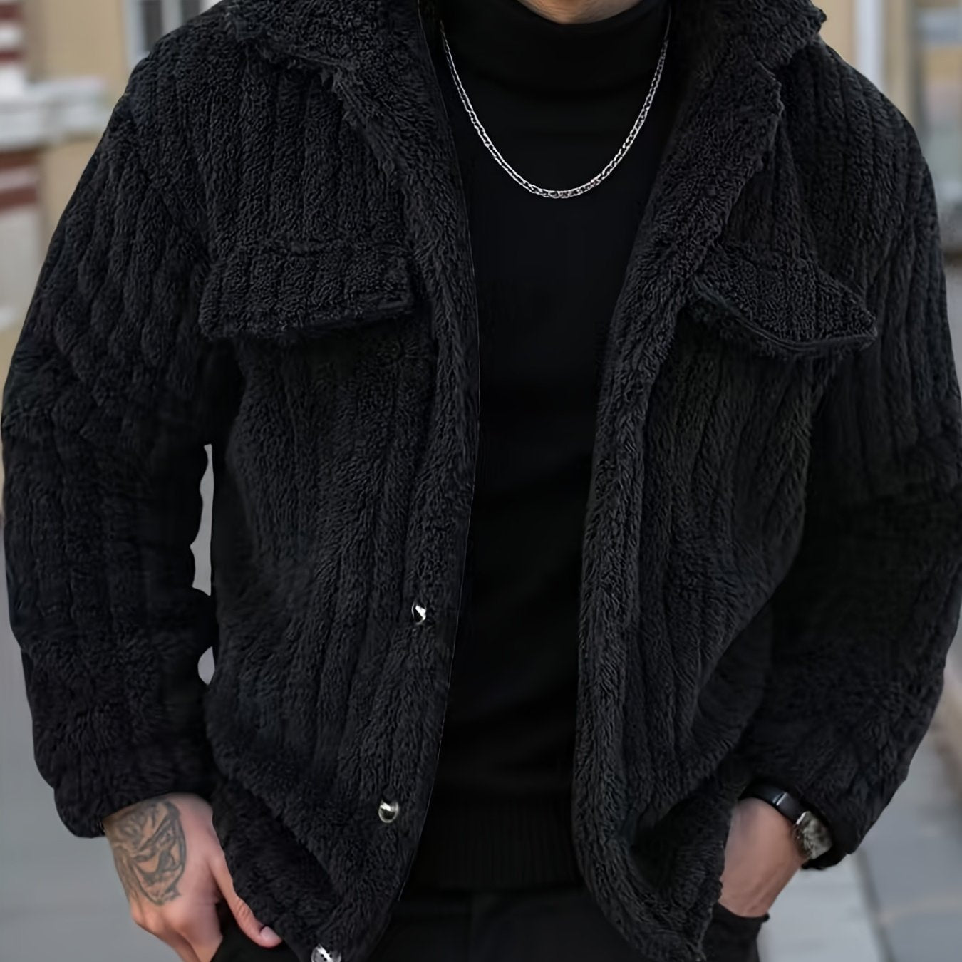 Chaqueta de Invierno para Hombre al Estilo Pana con Forro Teddy Bear - Cuello y Cierre Frontal a Botones