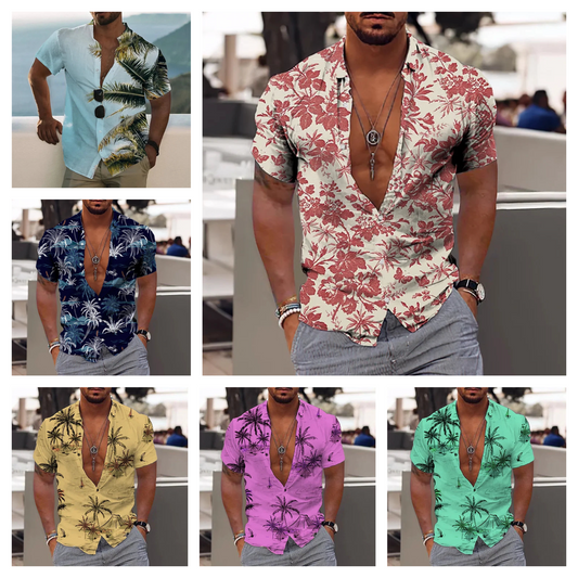 Camisas de cocoteros para hombre, camisa con estampado 3D para hombre, camisetas de playa de manga corta blusa de moda para hombre, camisa