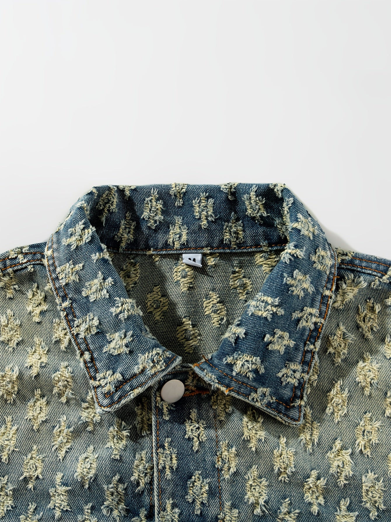 Chaqueta de Denim para Hombre con Cuello Vuelto, Diseño Rasgado y Lavada Nueva - Casual Versátil