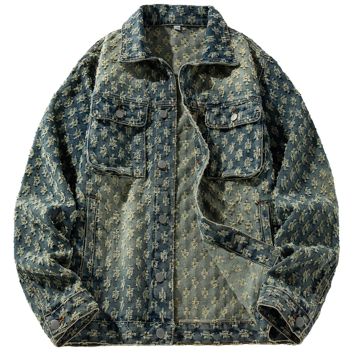 Chaqueta de Denim para Hombre con Cuello Vuelto, Diseño Rasgado y Lavada Nueva - Casual Versátil