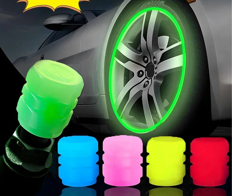 Tapones de válvula luminosos fluorescentes de noche para neumáticos de coche, decoración brillante para motocicletas y bicicletas, boquillas para neumáticos, accesorios para coche.