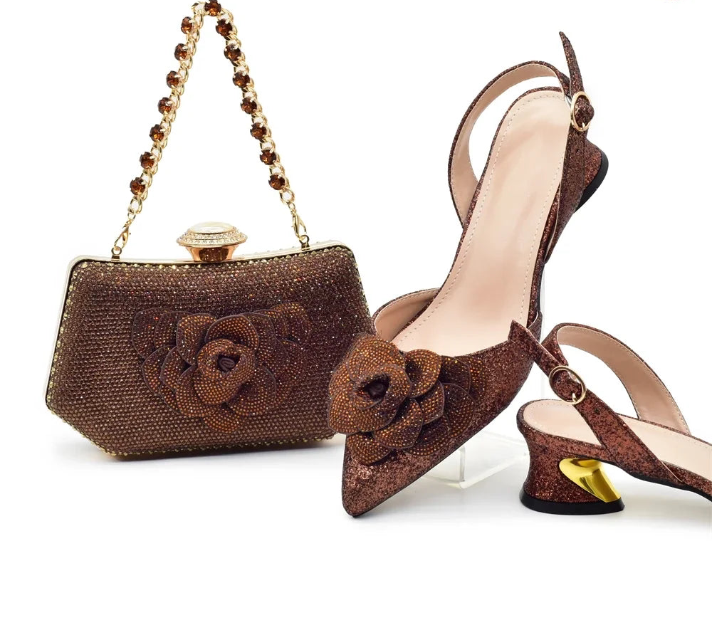 Conjunto de zapatos y bolsos para mujer, los últimos diseñadores, zapatos y bolsos de fiesta italianos de lujo para mujer, zapatos de novia para boda con diamantes de imitación para mujer