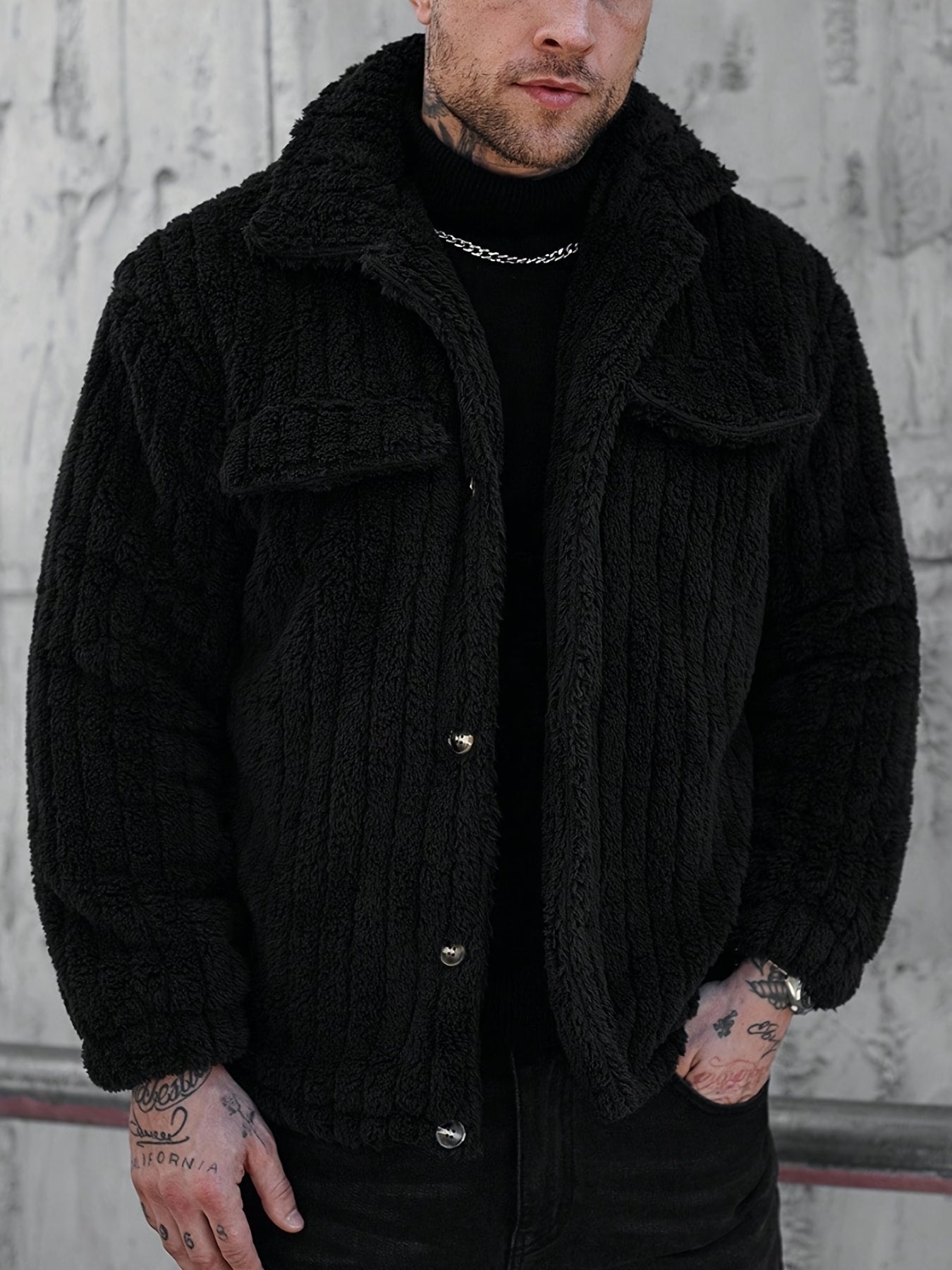 Chaqueta de Invierno para Hombre al Estilo Pana con Forro Teddy Bear - Cuello y Cierre Frontal a Botones