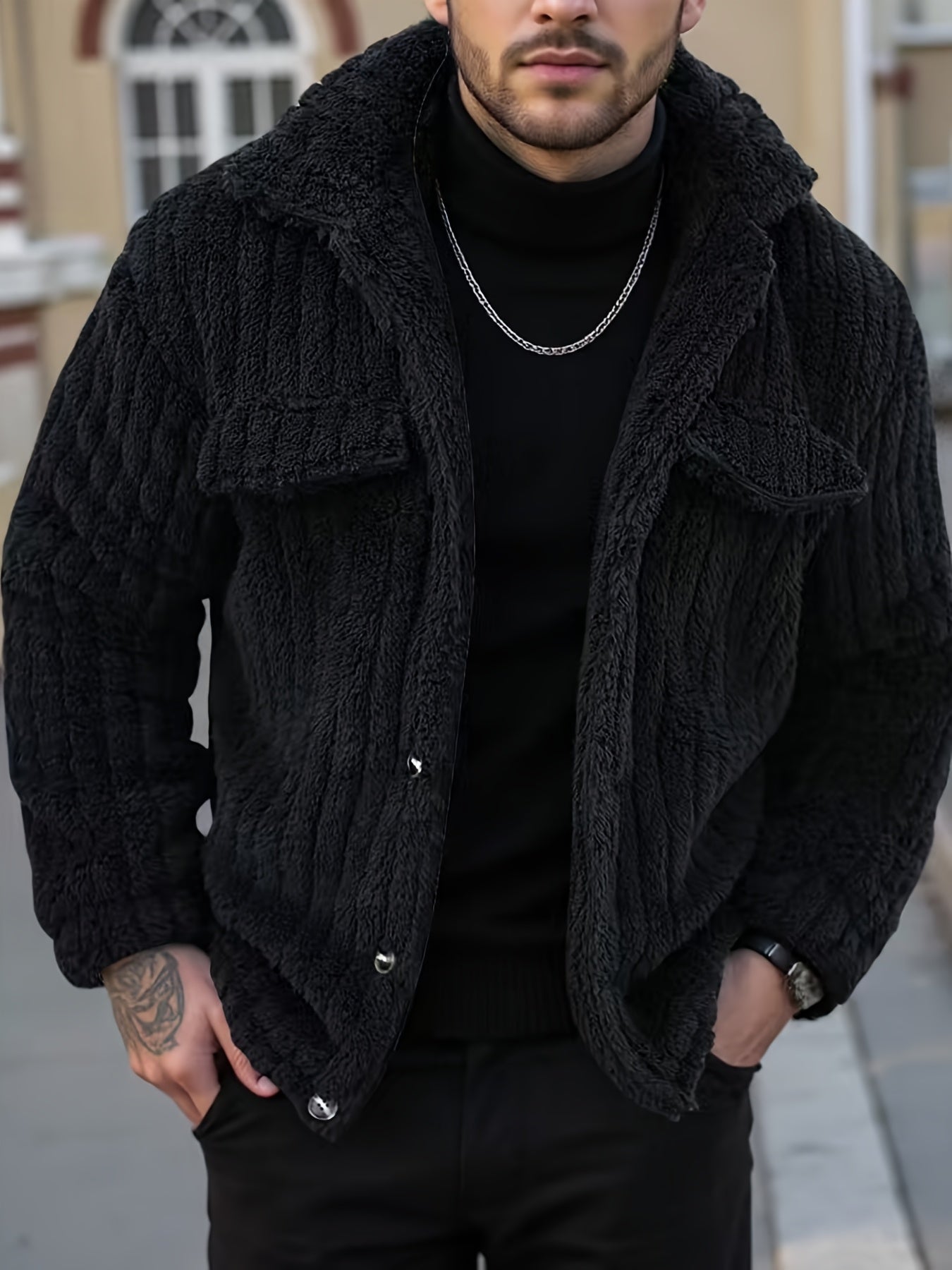 Chaqueta de Invierno para Hombre al Estilo Pana con Forro Teddy Bear - Cuello y Cierre Frontal a Botones