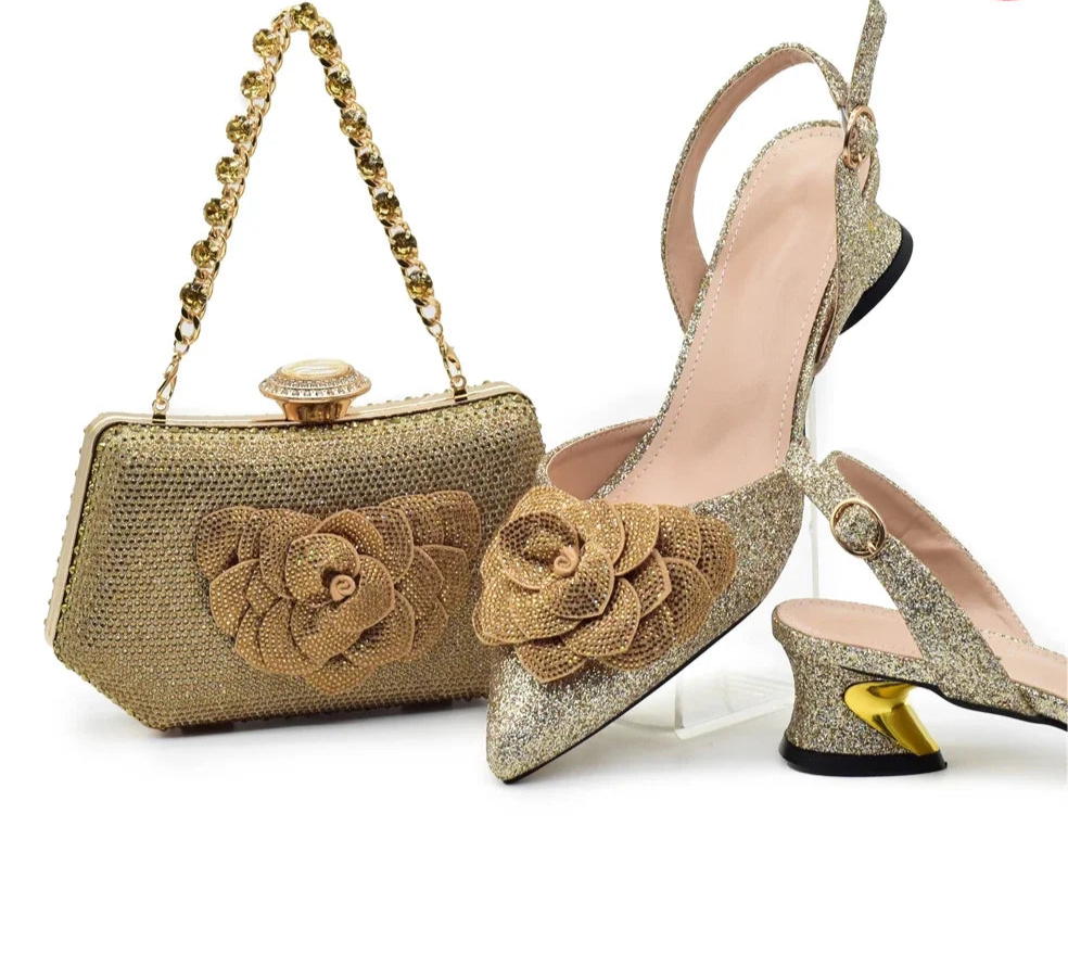Conjunto de zapatos y bolsos para mujer, los últimos diseñadores, zapatos y bolsos de fiesta italianos de lujo para mujer, zapatos de novia para boda con diamantes de imitación para mujer