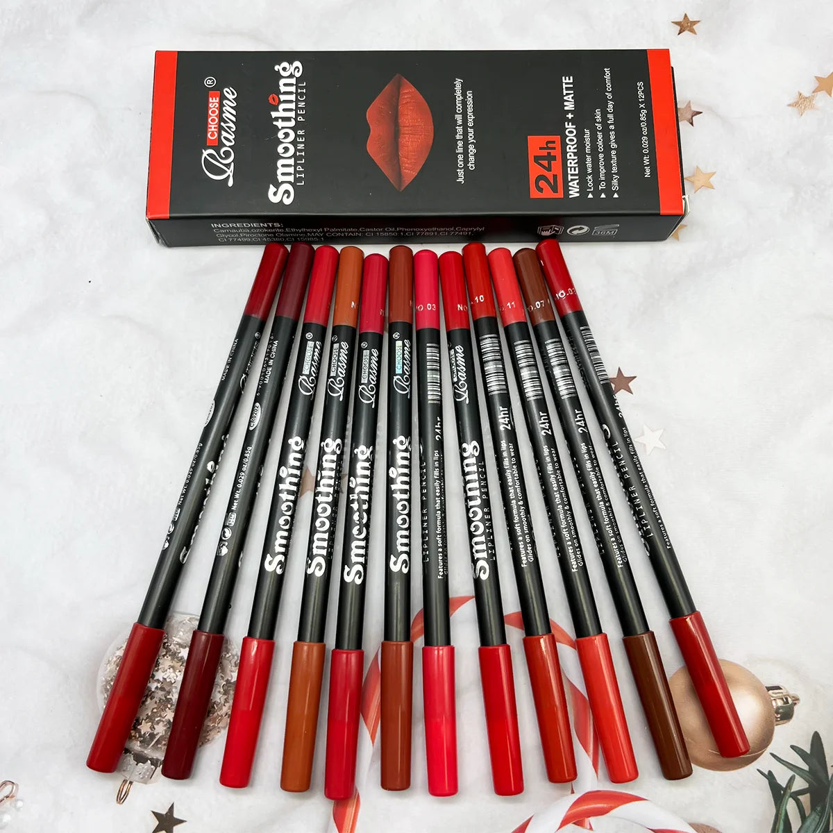 Juego de 12 labiales de larga duración con delineador profesional y brillo labial mate para mujer.