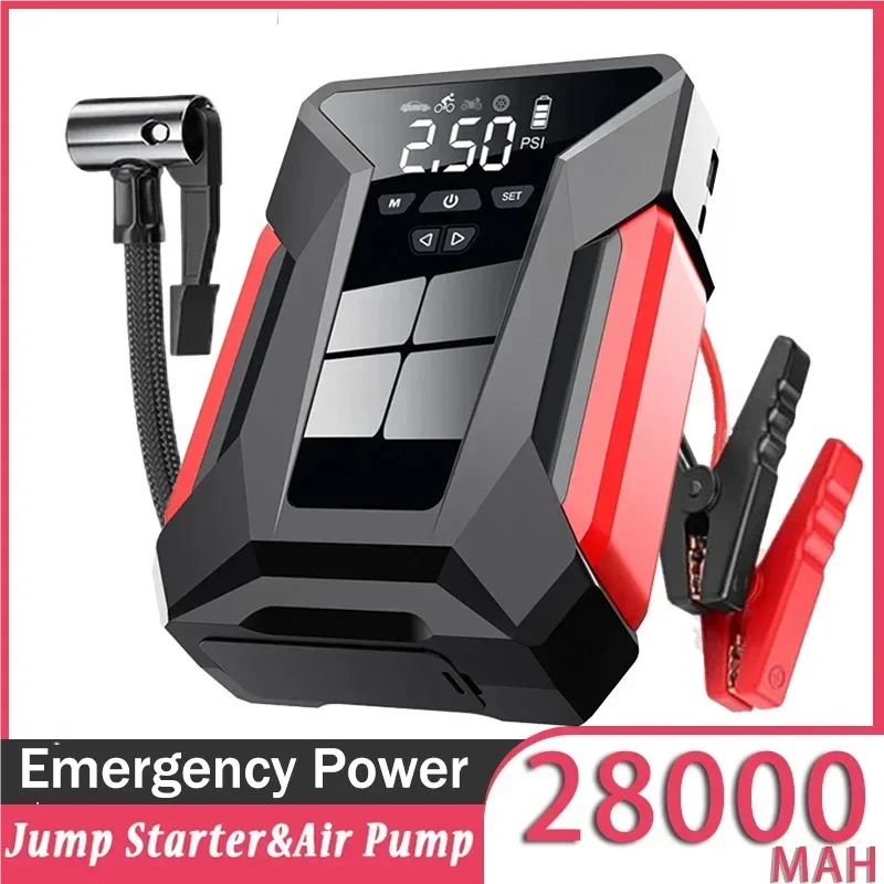 Démarreur de voiture multifonctionnel, pompe à air 28000mAh, alimentation de secours automobile, gonfleur de pneu 150PSI, banque d'alimentation avec sac