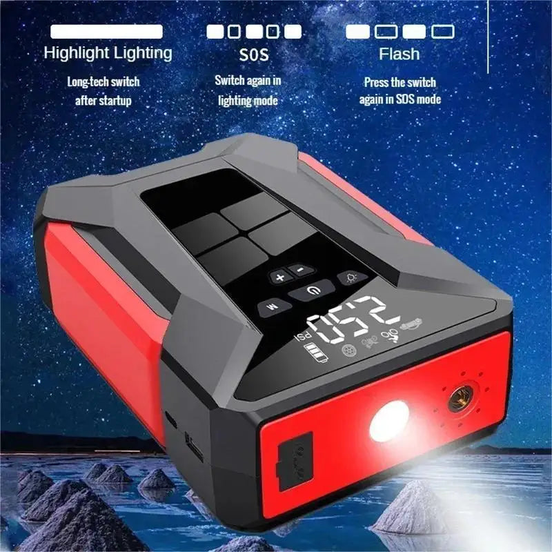 Démarreur de voiture multifonctionnel, pompe à air 28000mAh, alimentation de secours automobile, gonfleur de pneu 150PSI, banque d'alimentation avec sac