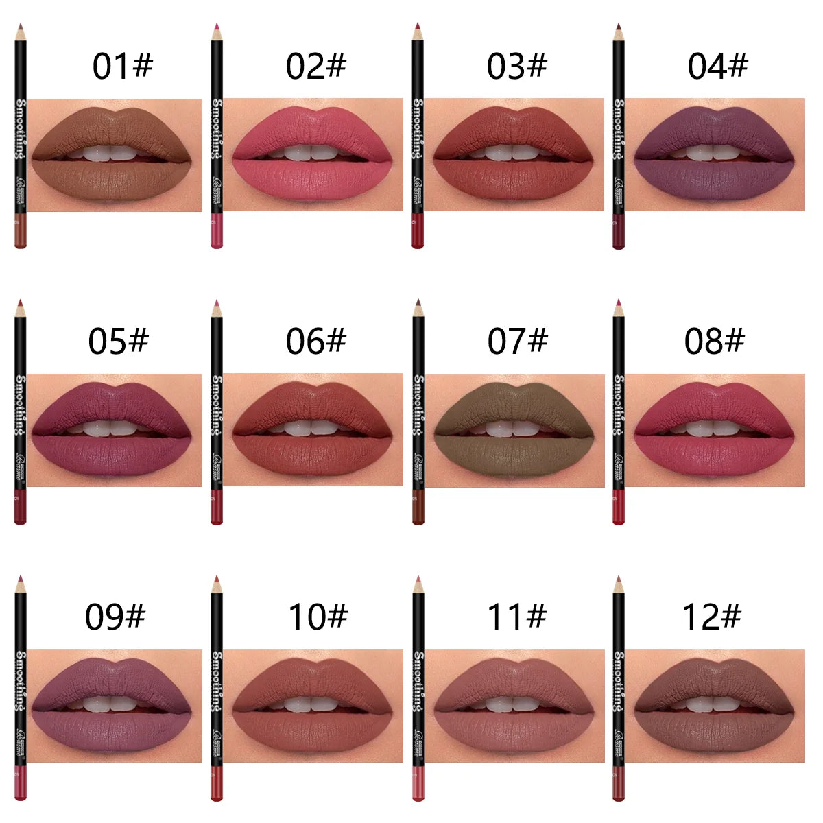 Juego de 12 labiales de larga duración con delineador profesional y brillo labial mate para mujer.