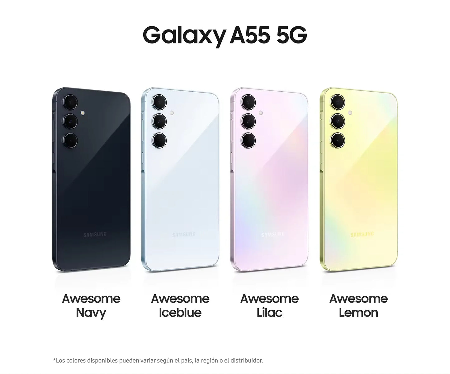 Samsung Galaxy A55 5G, smartphone con Exynos 1480, cámara de 50 MP, pantalla Super AMOLED FHD+ de 6,6", 120 Hz, carga rápida de 25 W y 5000 mAh.