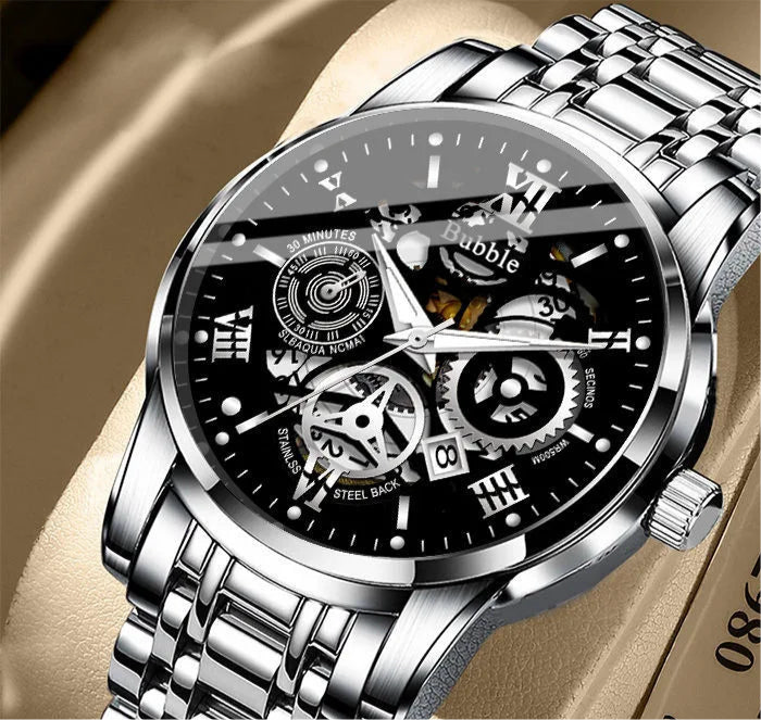 Reloj para hombre, moderno, de alta gama, ligero, de lujo, versátil, de cuarzo, resistente al agua, con diseño romano hueco, reloj para hombre.