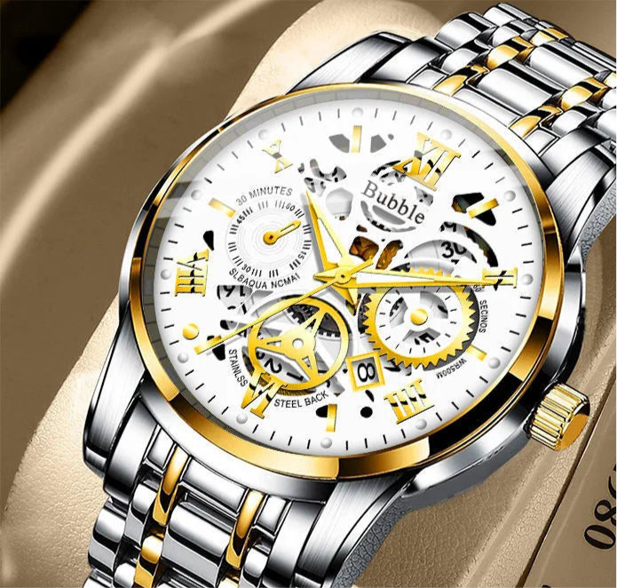 Reloj para hombre, moderno, de alta gama, ligero, de lujo, versátil, de cuarzo, resistente al agua, con diseño romano hueco, reloj para hombre.