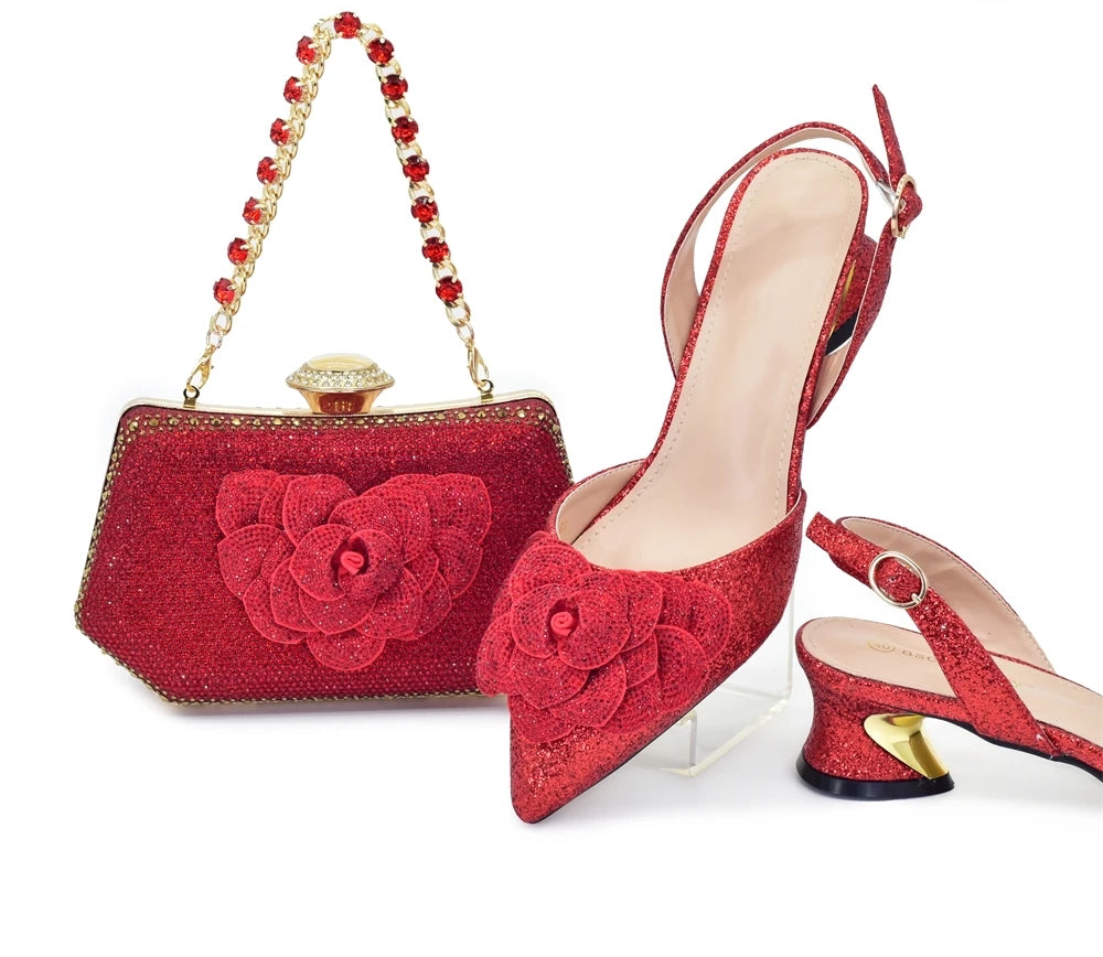 Conjunto de zapatos y bolsos para mujer, los últimos diseñadores, zapatos y bolsos de fiesta italianos de lujo para mujer, zapatos de novia para boda con diamantes de imitación para mujer