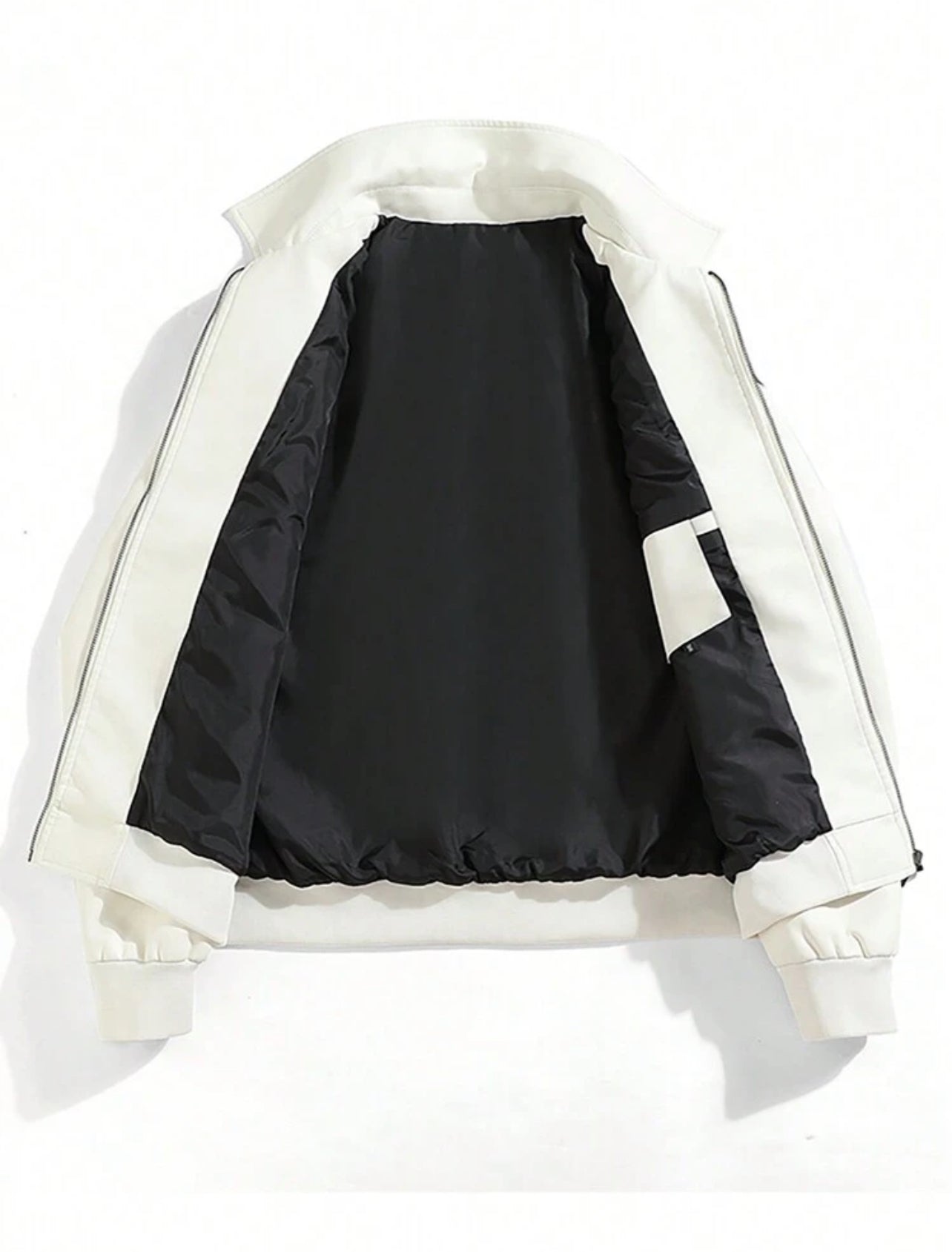 Chaqueta casual de piel sintética de color contrastante simple para hombres