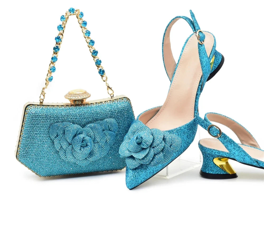 Conjunto de zapatos y bolsos para mujer, los últimos diseñadores, zapatos y bolsos de fiesta italianos de lujo para mujer, zapatos de novia para boda con diamantes de imitación para mujer