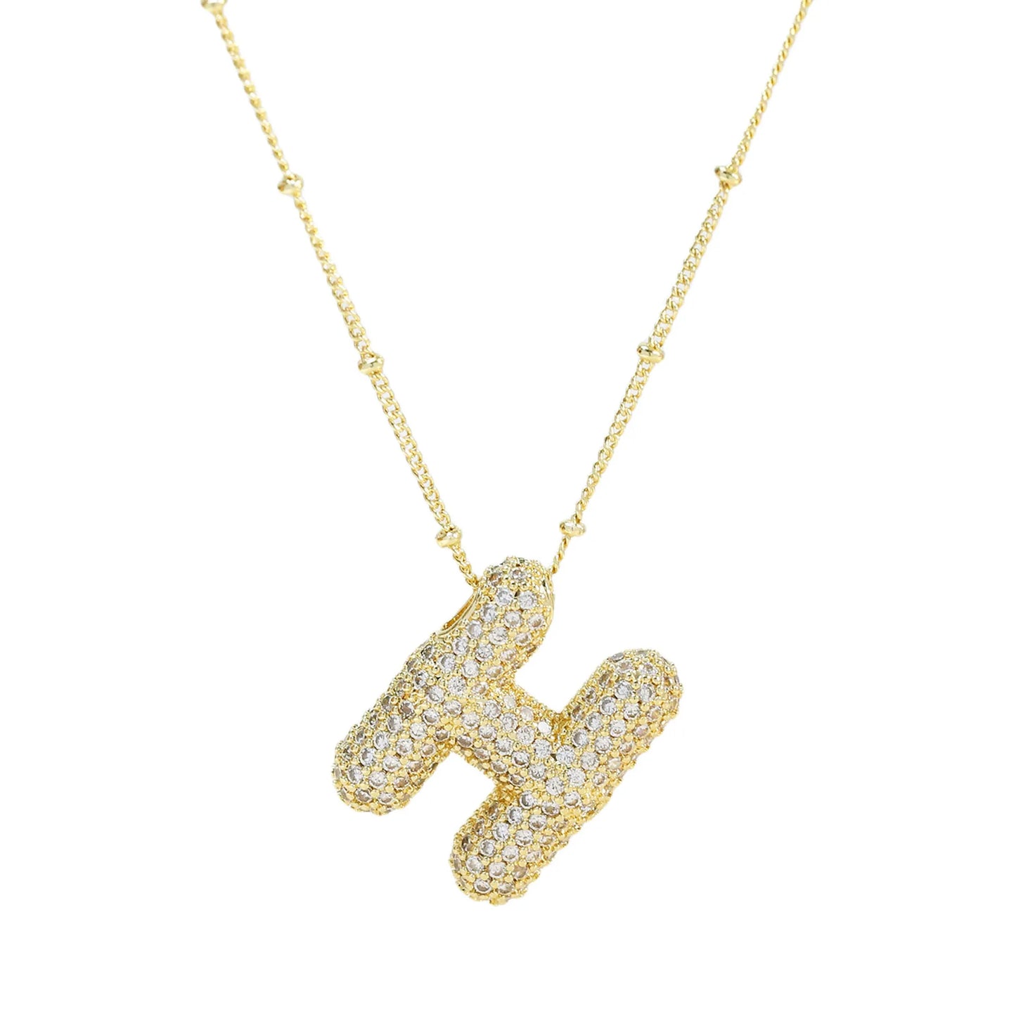 Collar con inicial de globo de circonita cúbica, colgante con letra burbuja del alfabeto AZ, chapado en oro y latón, para mujer, joyería de moda