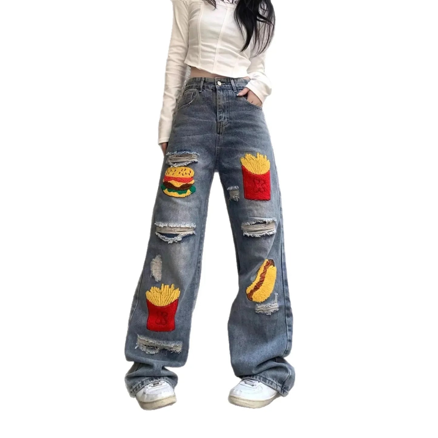Vaqueros de cintura alta Retro para mujer de talla grande nuevo diseño suelto adelgazante que cubre la cadera pierna recta