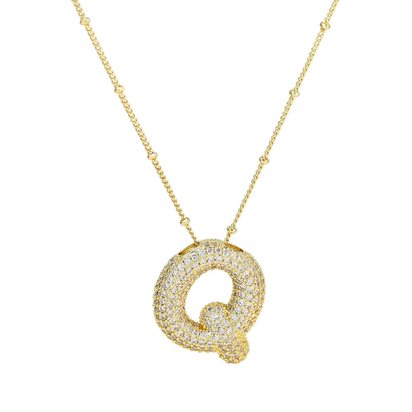 Collar con inicial de globo de circonita cúbica, colgante con letra burbuja del alfabeto AZ, chapado en oro y latón, para mujer, joyería de moda