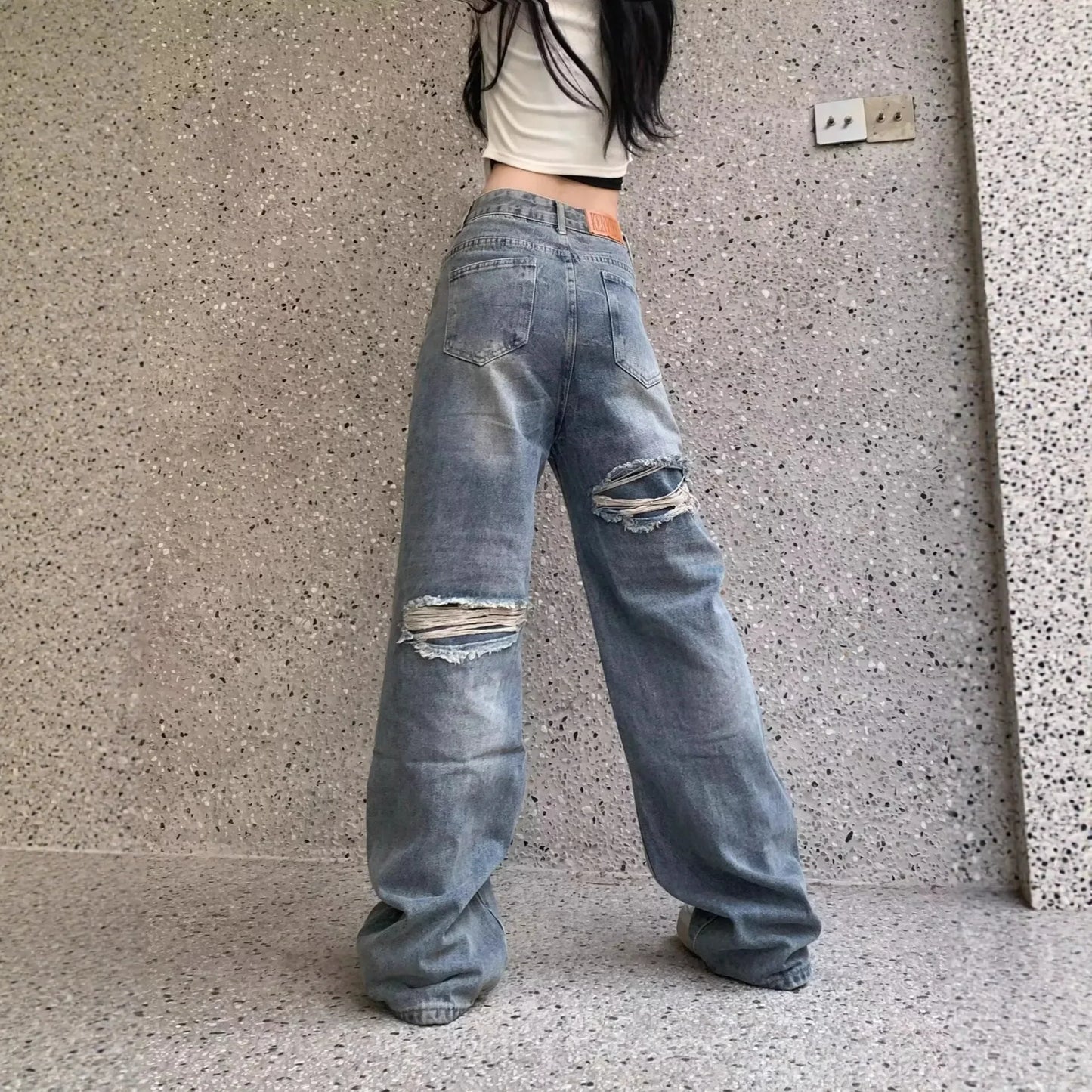 Vaqueros de cintura alta Retro para mujer de talla grande nuevo diseño suelto adelgazante que cubre la cadera pierna recta