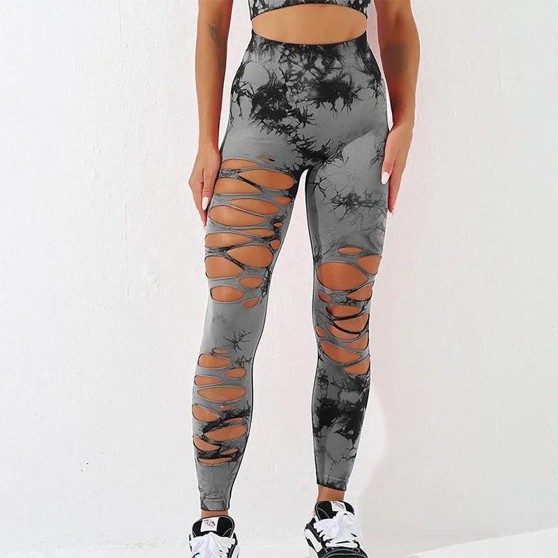 Mallas caladas sexis para mujer, medias teñidas sin costuras, cintura alta, realce de glúteos, entrenamiento, correr, pantalones elásticos de Yoga para mujer