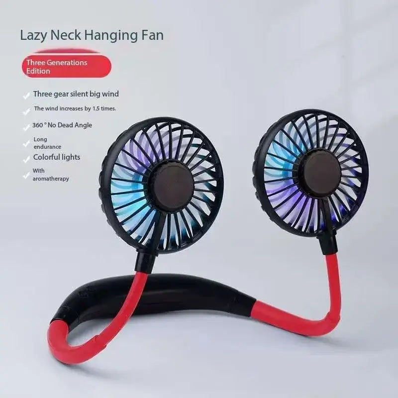 Ventilador portátil USB de mano para colgar en el cuello, recargable, miniventilador deportivo de 3 velocidades, ajustable, para el hogar, la oficina, viajes al aire libre.