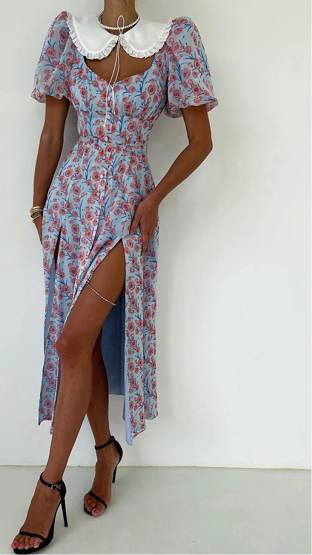 vestido ajustado de verano para mujeres, vestido Sexy elegante con cuello de muñeca, manga abombada