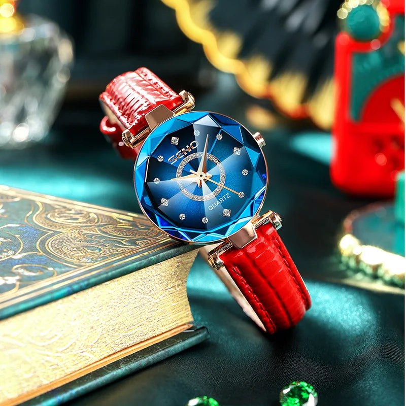 Reloj de cristal para mujer, marca superior de lujo, oro rosa, pulsera, femenino