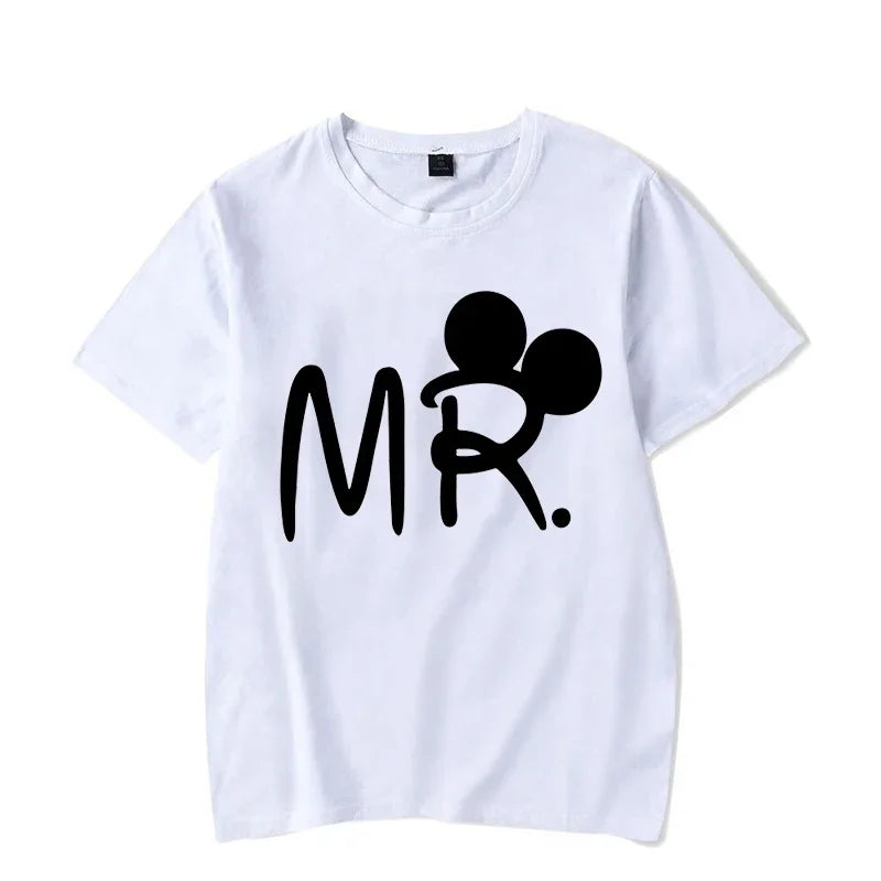 Camiseta de manga corta con estampado de ratón y dibujos animados de Mr. Mrs para parejas, camiseta de verano con estampado de letras, camiseta informal holgada para amantes, camiseta unisex
