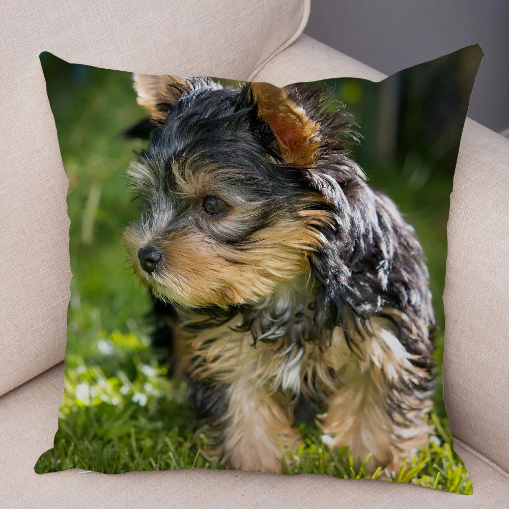 Funda de cojín decorativa con estampado de perro para sofá, hogar, mascota, adorable