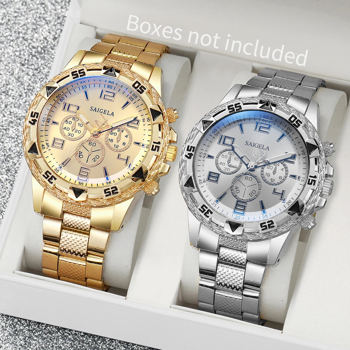 Juego de 2 relojes de negocios para hombre, con esfera árabe, correa de acero y cuarzo (sin caja)