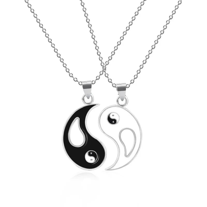 Juego de 2 o 4 pulseras y collares de Tai Chi Yin Yang para parejas, con colgante y cadena trenzada ajustable, a juego, para amantes, gargantilla.