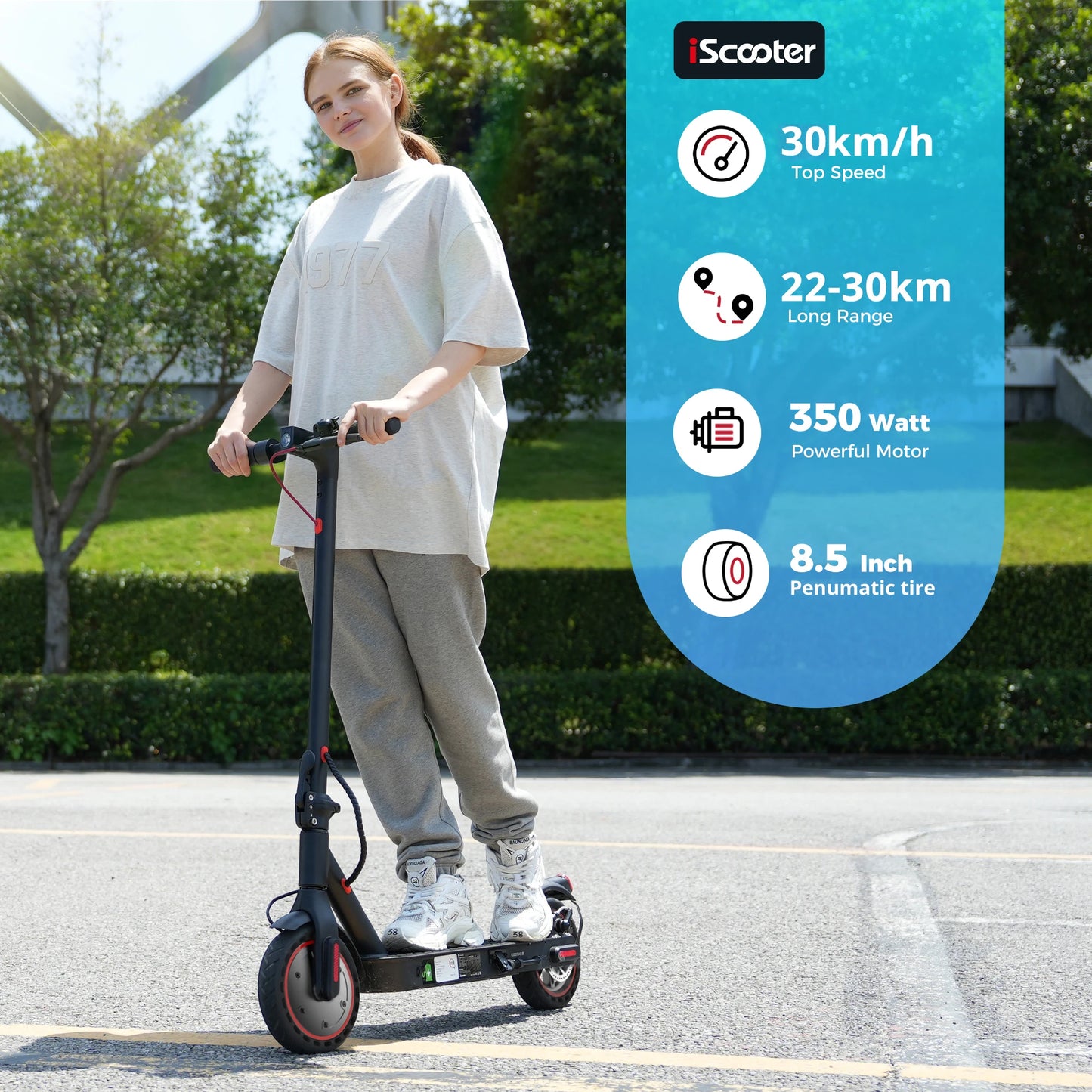 Trottinette électrique iScooter i9 pour adulte, trottinette pliable avec contrôle par application, batterie 7,5 Ah, 30 km/h, 350 W