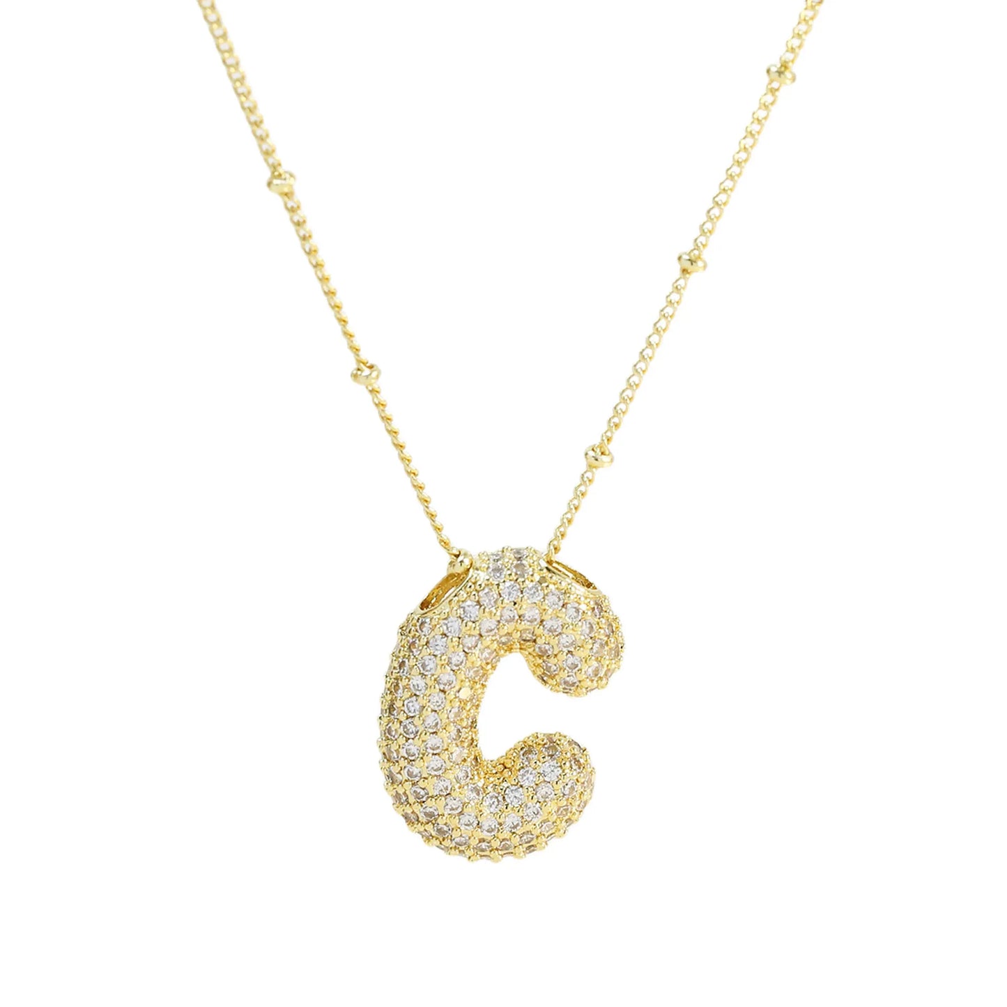 Collar con inicial de globo de circonita cúbica, colgante con letra burbuja del alfabeto AZ, chapado en oro y latón, para mujer, joyería de moda