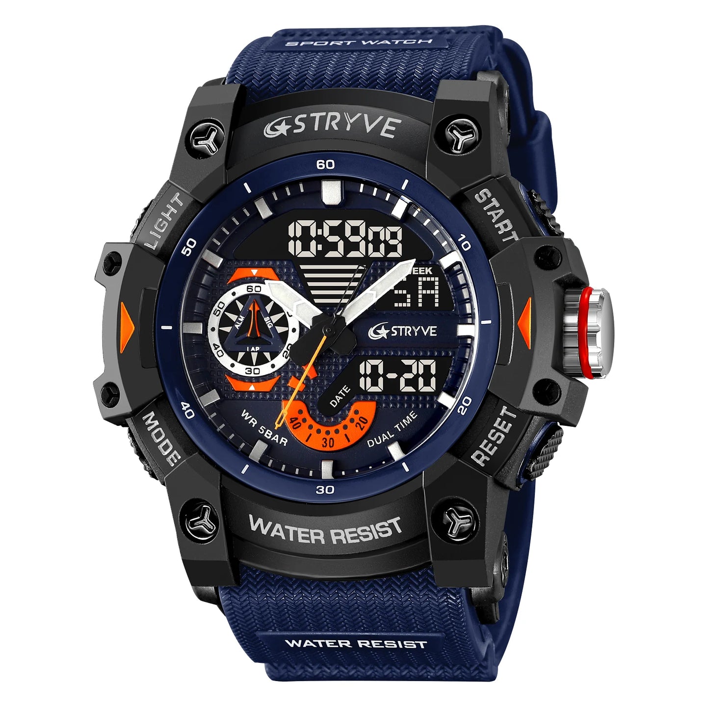 Reloj deportivo electrónico de moda para hombre, resistente a golpes, resistente al agua, con alarma LED y cronómetro