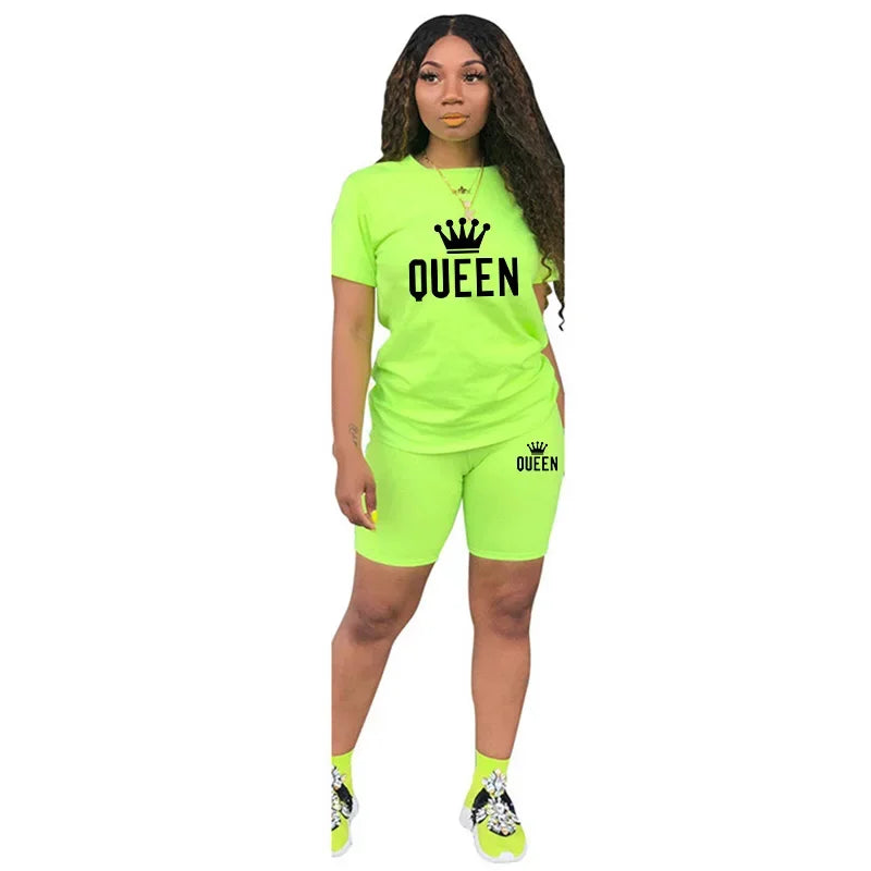 conjunto de mujer de 2 piezas con camiseta y pantalones cortos estampados , ropa deportiva