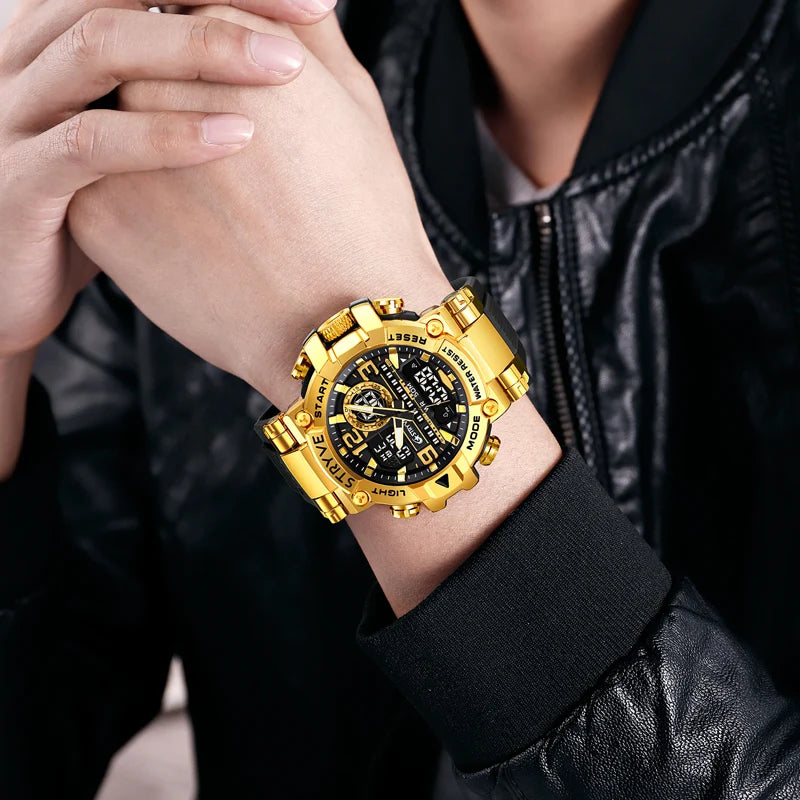 Relojes, reloj de moda para hombre, reloj resistente al agua hasta 5atm para hombre, correa de silicona con movimiento Digital-analógico de alta calidad