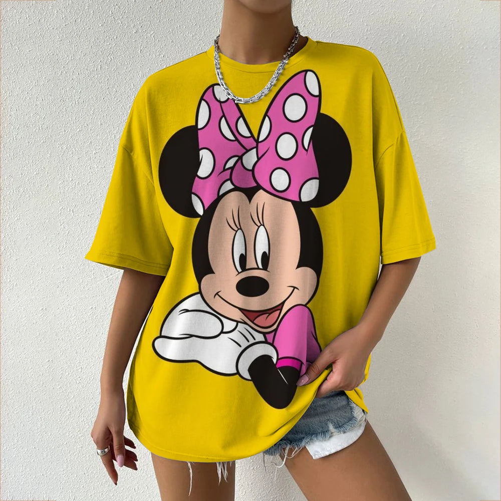 Camiseta de verano de manga corta para mujer, con estampado de cuello redondo