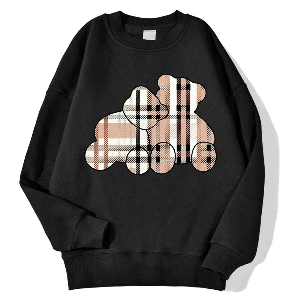 Sudaderas informales con estampado de oso de peluche para mujer, jersey suave de lana cómodo, con cuello redondo a la moda para mujer