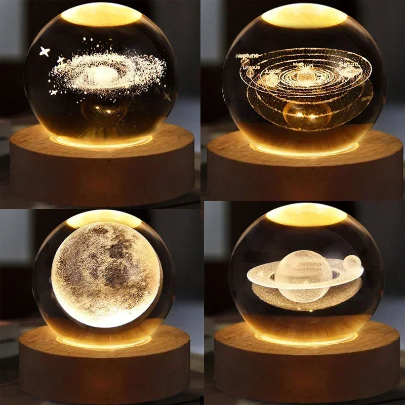 Lámpara de bola de cristal de galaxia con alimentación por USB, luz de luna iluminada para el hogar, dormitorio, escritorio, mesa, decoración, luz de noche.