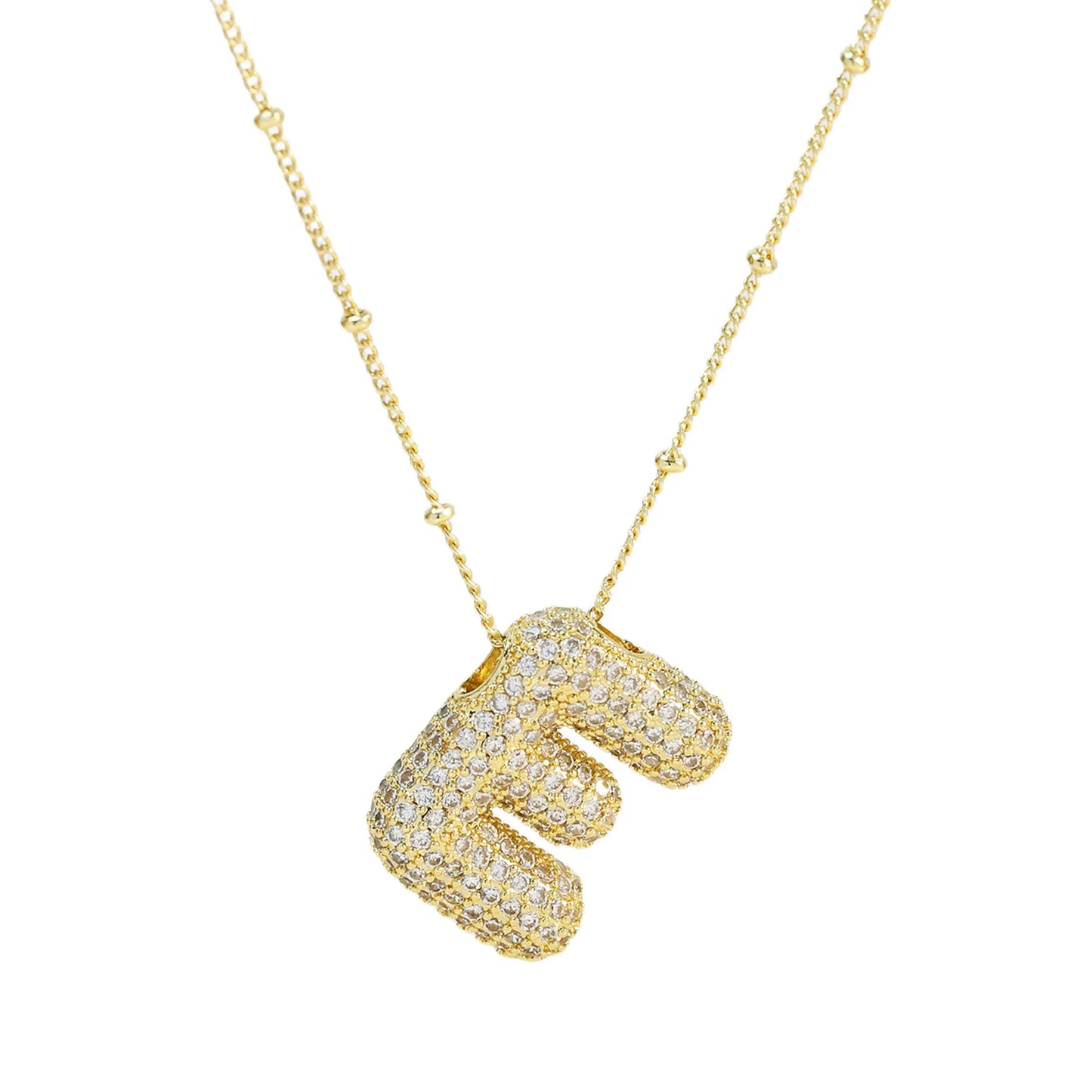 Collar con inicial de globo de circonita cúbica, colgante con letra burbuja del alfabeto AZ, chapado en oro y latón, para mujer, joyería de moda