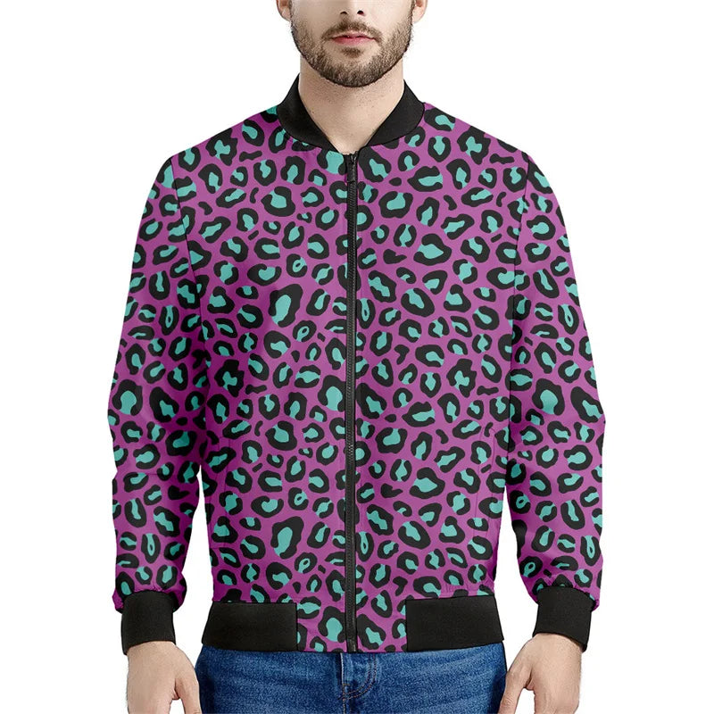 Chaqueta con cremallera y patrón de leopardo para hombre, sudadera de manga larga con estampadode personalidad, ropa de calle suelta informal, abrigo de moda