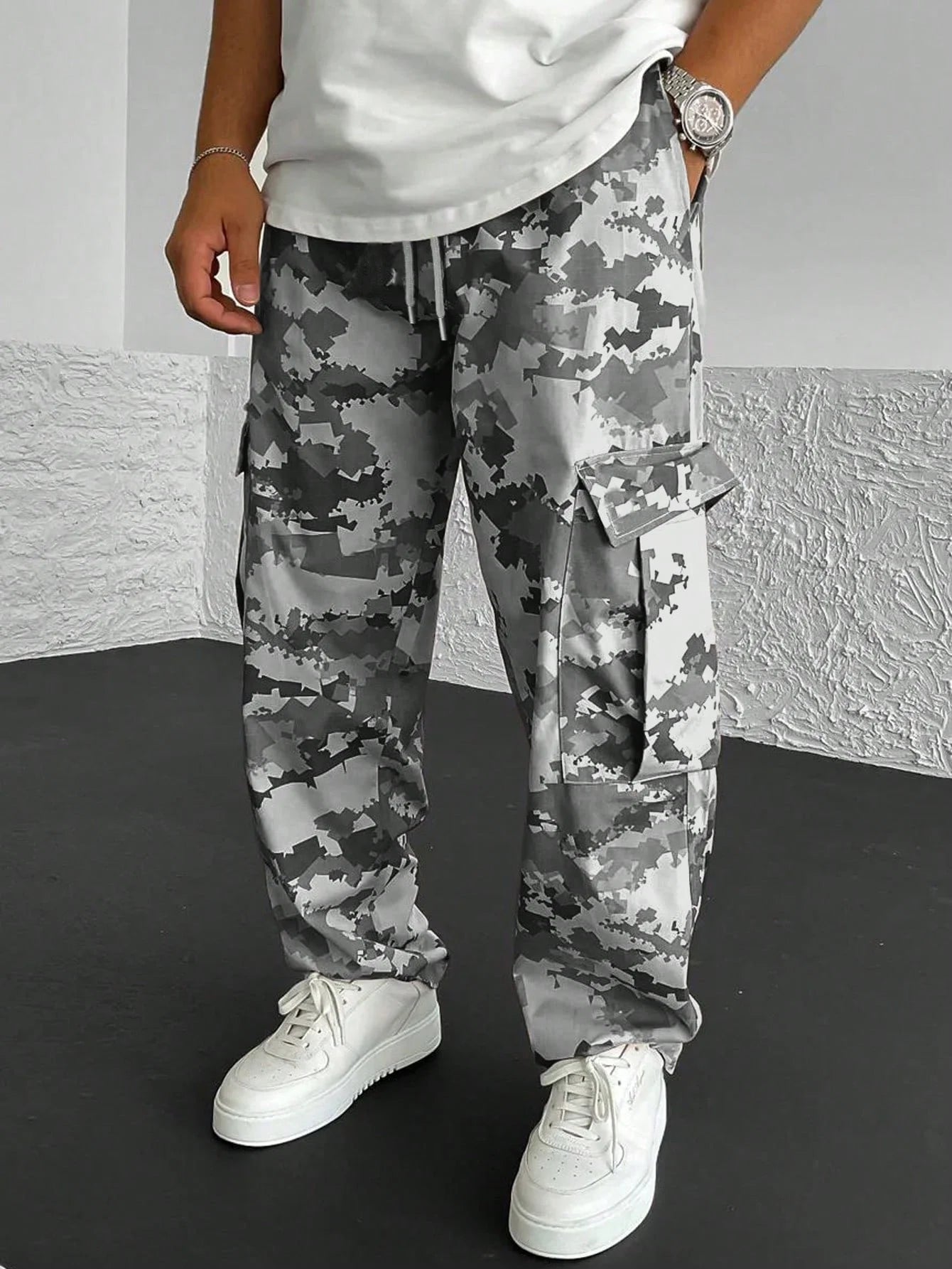 Pantalones cargo de pierna recta con estampado de camuflaje para hombre, ropa de calle de moda, pantalones tácticos para exteriores, pantalones de trabajo largos de moda para hombre