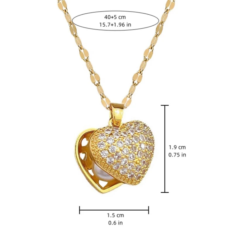 Collar para mujer, acero inoxidable, circonita, corazón, cadena de clavícula, gargantilla, joyería de boda