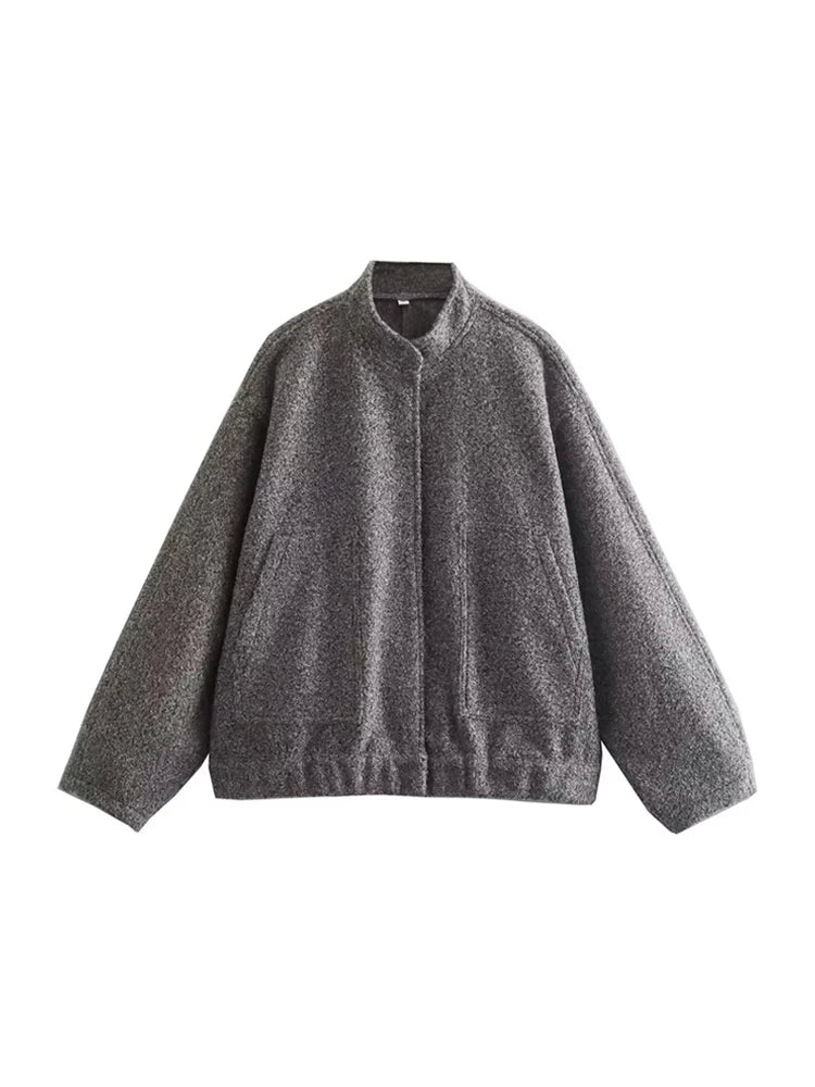 Chaqueta Bomber de gran tamaño con bolsillos para mujer, abrigo Vintage de manga larga con botón a presión, prendas de vestir exteriores para mujer, Tops elegantes