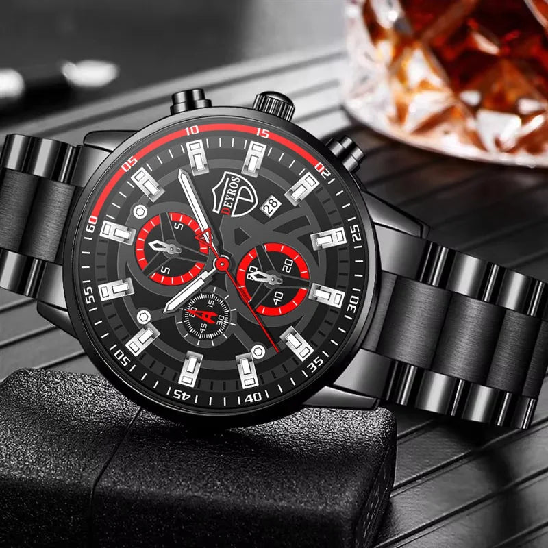 Juego de relojes para hombre, de acero inoxidable, de cuarzo, de lujo, para negocios y ocio.