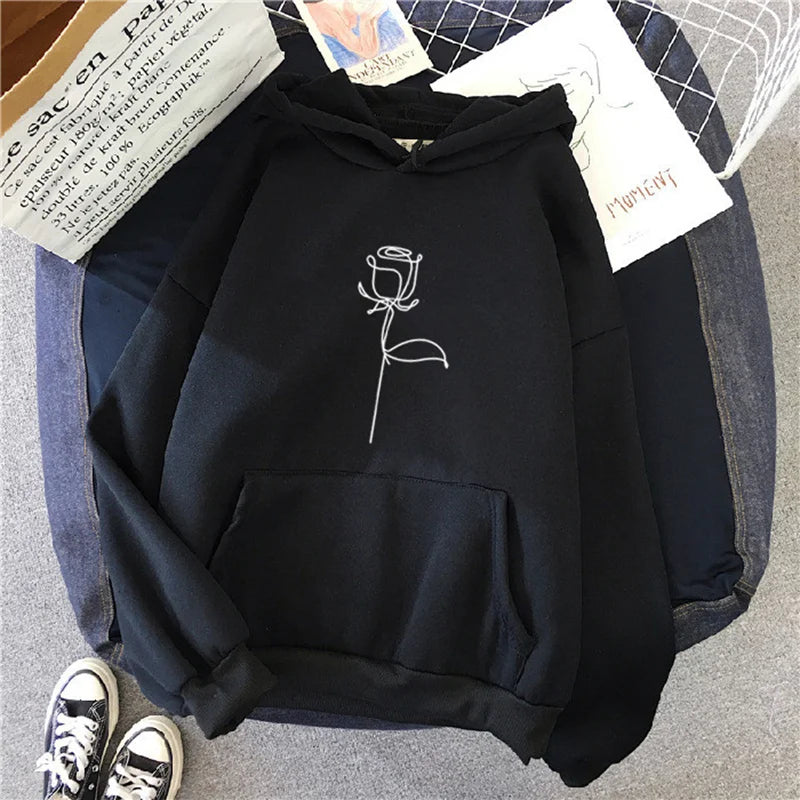 Sudaderas con capucha ropa deportiva mujer Sudadera con capucha pulóver sudadera elegante estampado de flores con mangas largas gruesas Tops sueltos