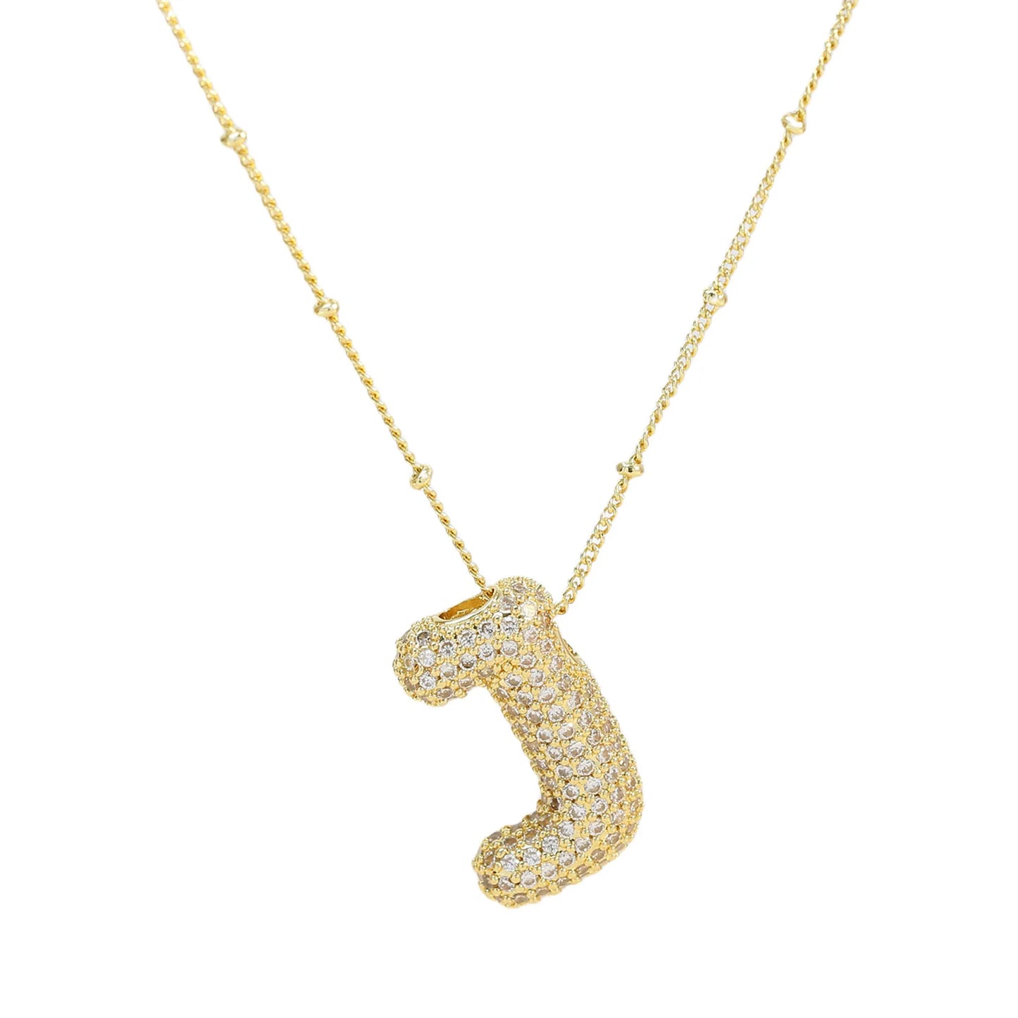 Collar con inicial de globo de circonita cúbica, colgante con letra burbuja del alfabeto AZ, chapado en oro y latón, para mujer, joyería de moda