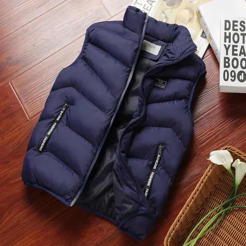chaqueta sin mangas acolchados para hombre, chaqueta de plumón de Color sólido, chaleco cálido de invierno, prendas de vestir, cortavientos