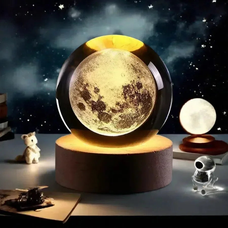Lámpara de bola de cristal de galaxia con alimentación por USB, luz de luna iluminada para el hogar, dormitorio, escritorio, mesa, decoración, luz de noche.